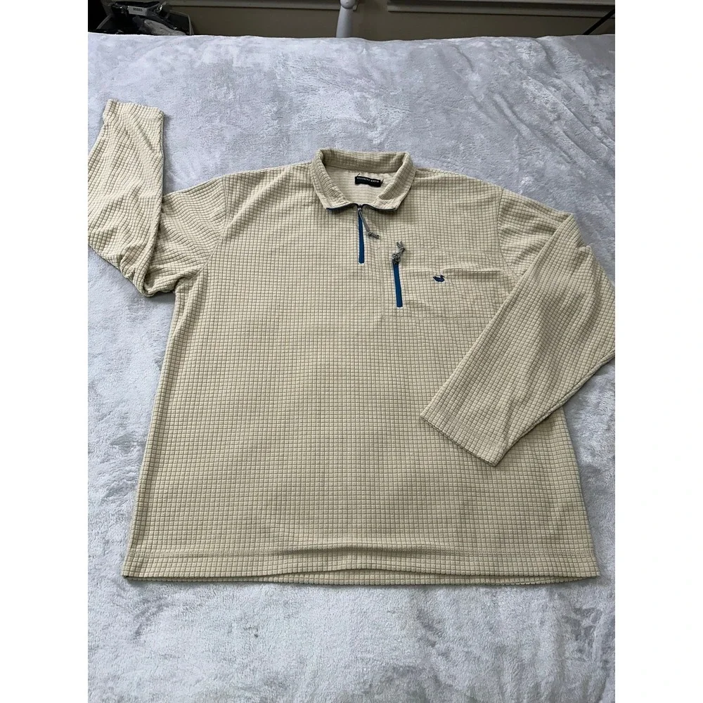 Southern Marsh Fieldtec Pullover Mens 2XL Tan Waffle Grid Quarter Zip Fleece Top
